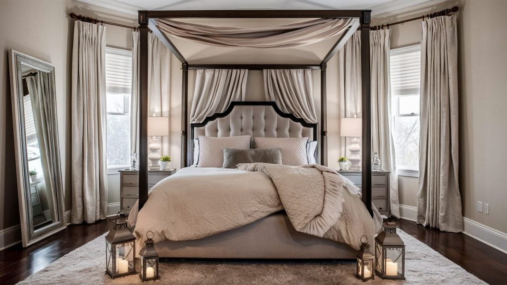A symmetrical bedroom, exuding comfort and style.
