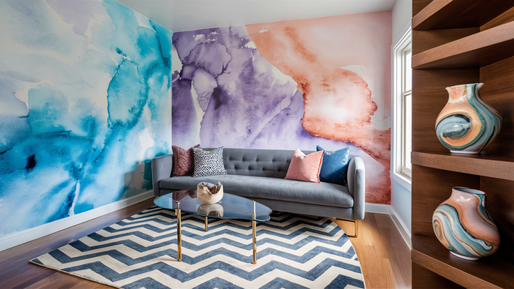 Chevron with Watercolor Patterns