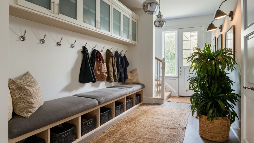 staircase landing mudroom