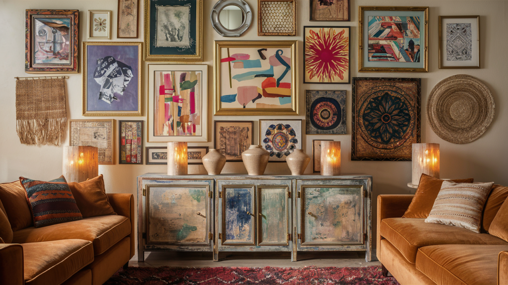 boho interior gallery wall