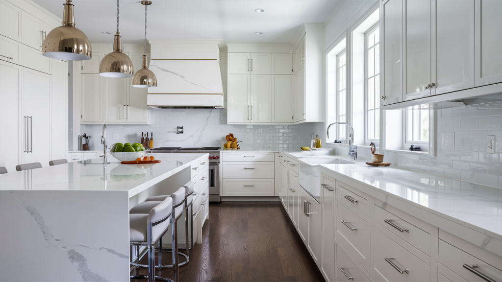 Sleek All-White Kitchen with Subtle Metallic Touches