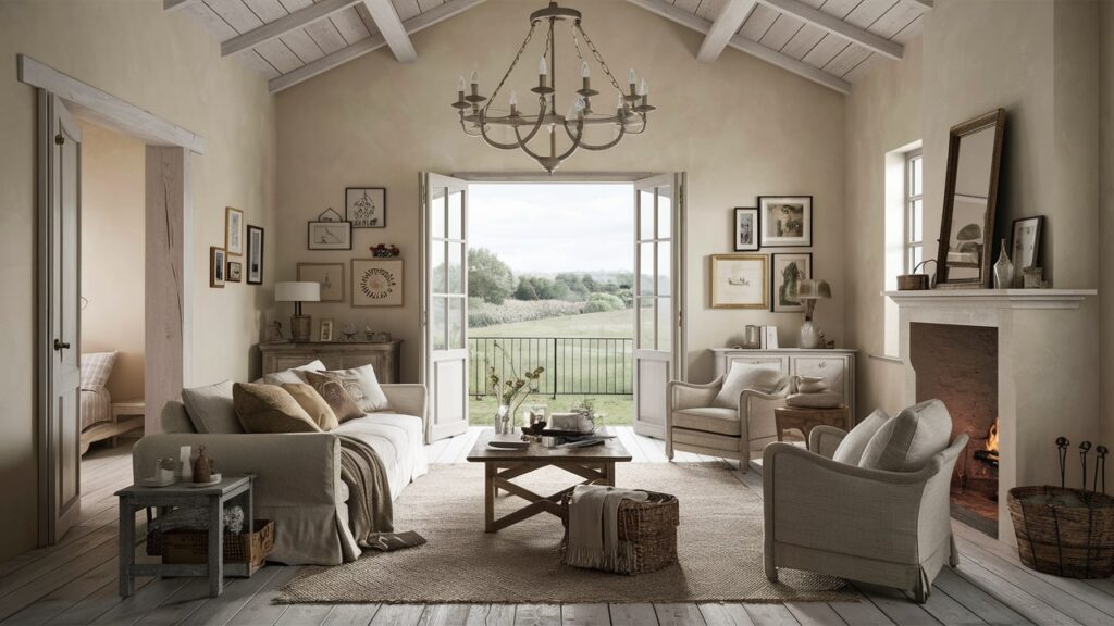 French country-inspired living room with a rustic charm