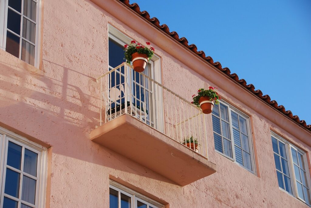 An exterior wall with a stucco finish.
