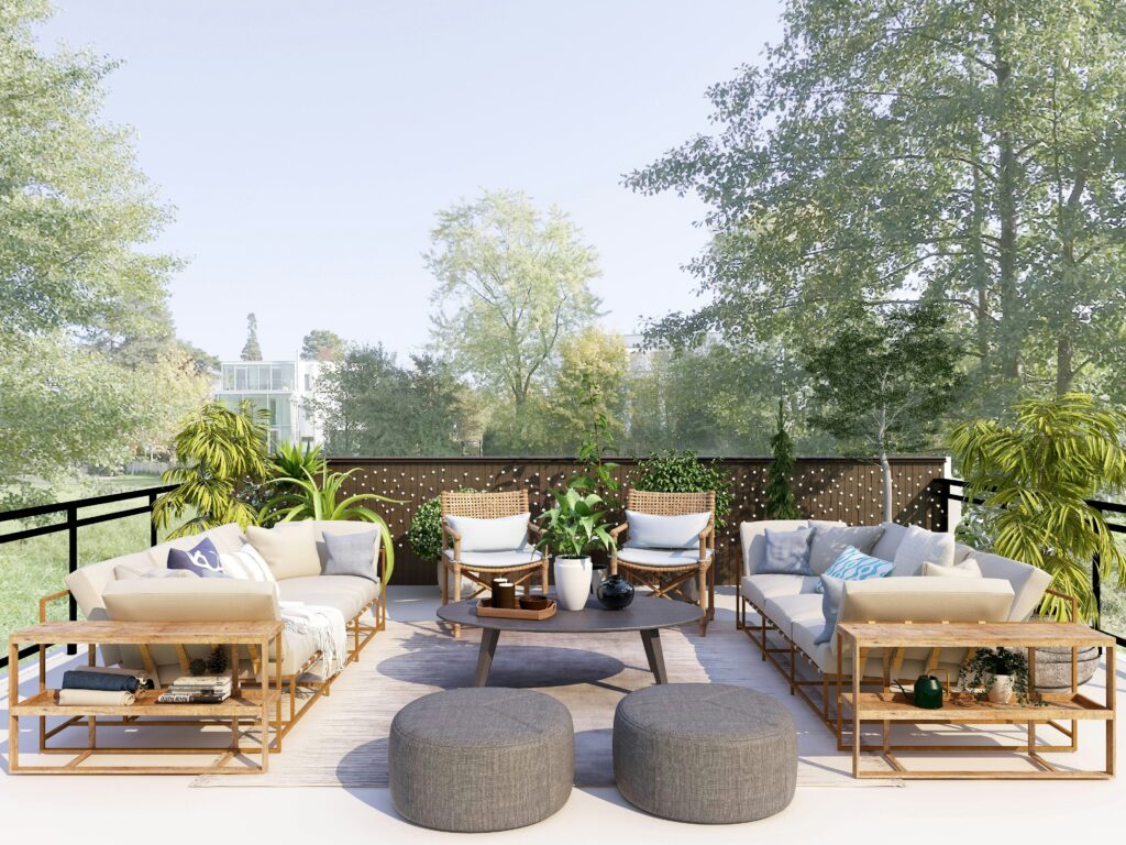 A set of outdoor furniture on a patio.