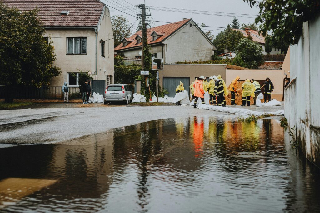 A small flood in a neighborhood.