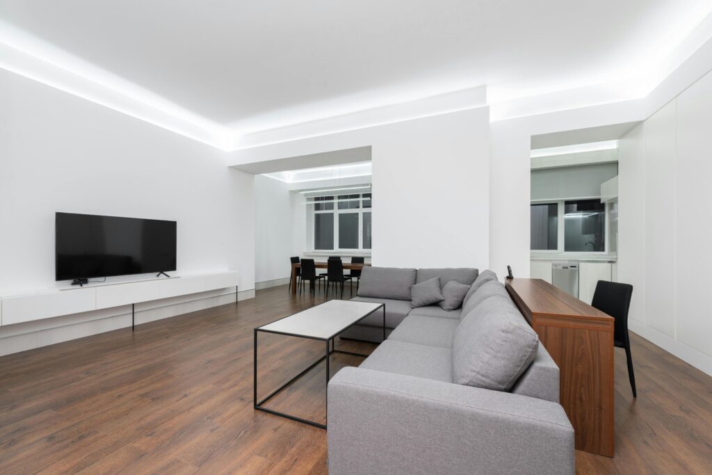 A bare living room without decorations.