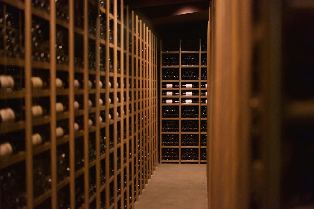 Wine cellar filled with wine.