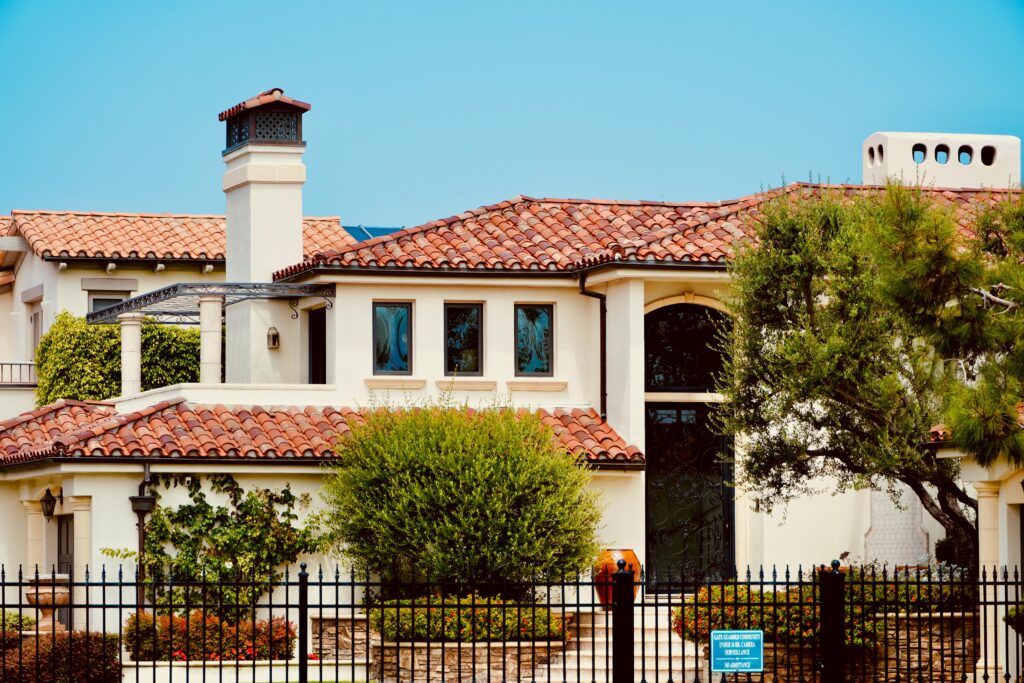 Exterior of a Spanish-style home.