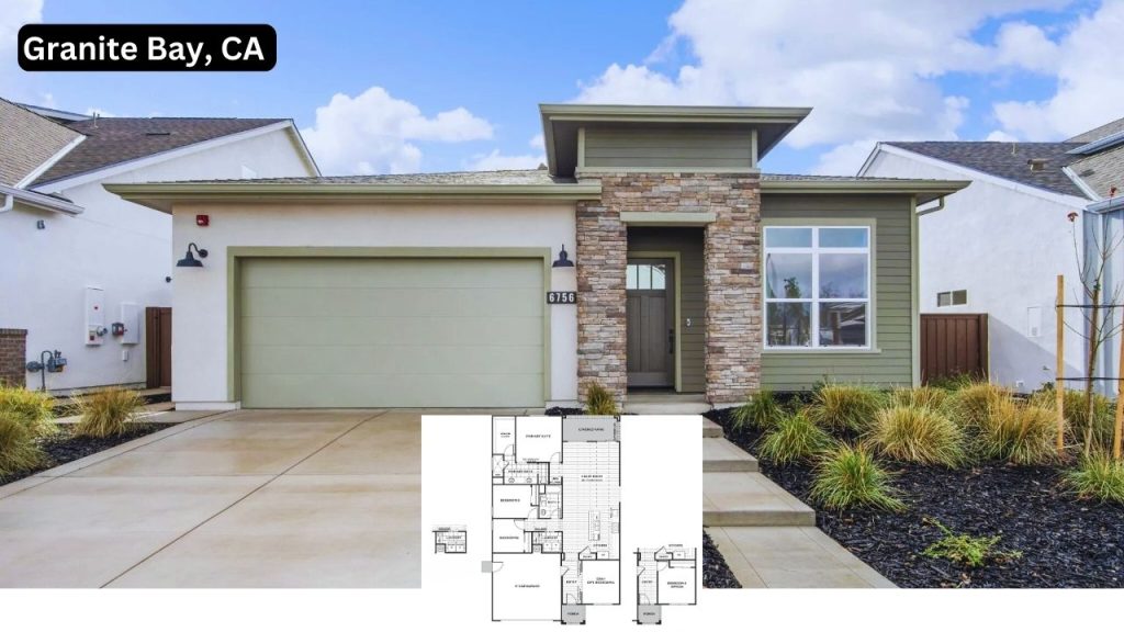 Modern single-family home in Granite Bay with stone accents and open floor plan.