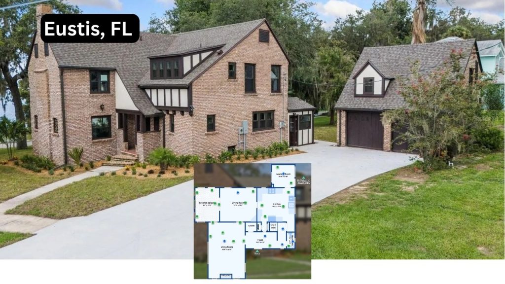 Tudor-style brick home with detached garage in Eustis, FL.