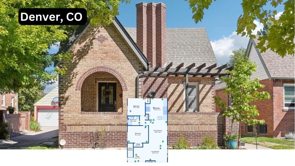 Brick single-family home with arched entry and chimney in Denver, CO.