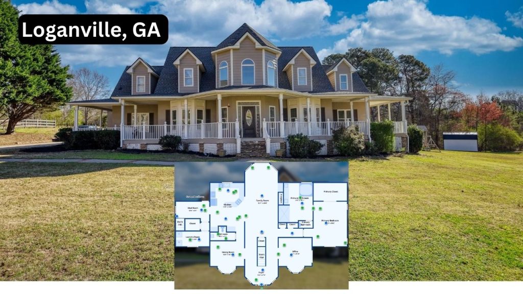 Southern-style 4-bedroom home in Loganville with large porch and open lawn.