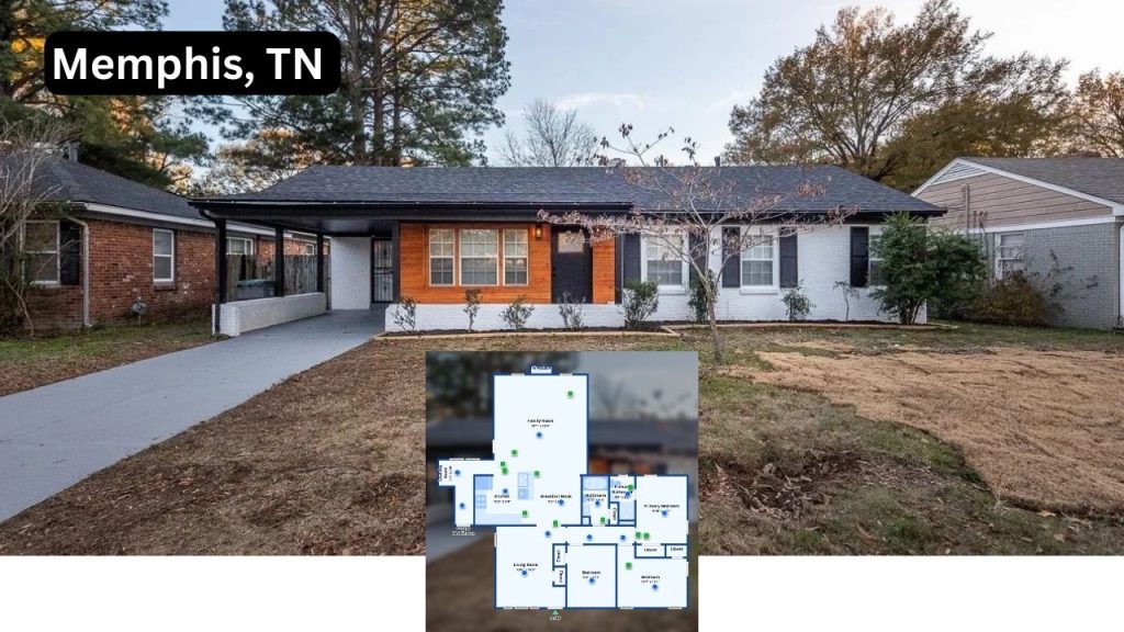 Single-family home with modern wood and white brick exterior in Memphis.