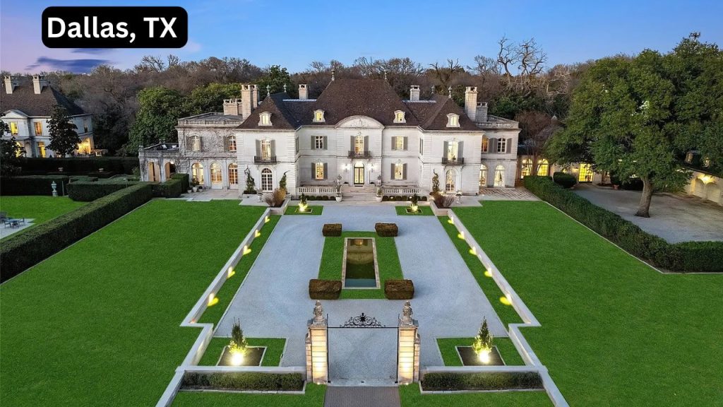 Elegant stone mansion with formal gardens in Dallas, TX.