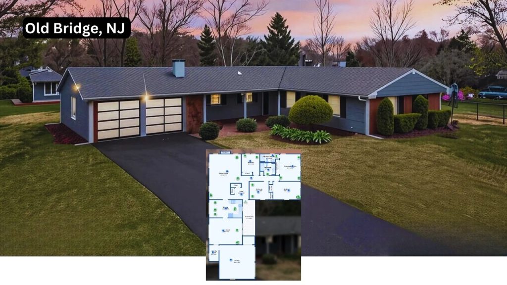 Modern single-story home in Old Bridge with wide lawn and clean-lined exterior.