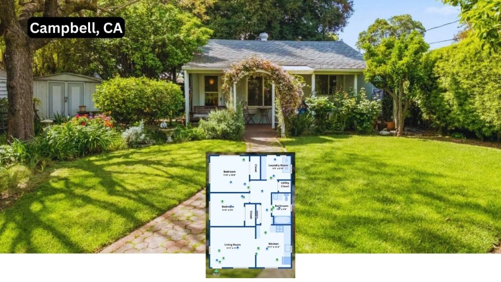 Small single-family home with garden and cozy front porch in Campbell, CA.
