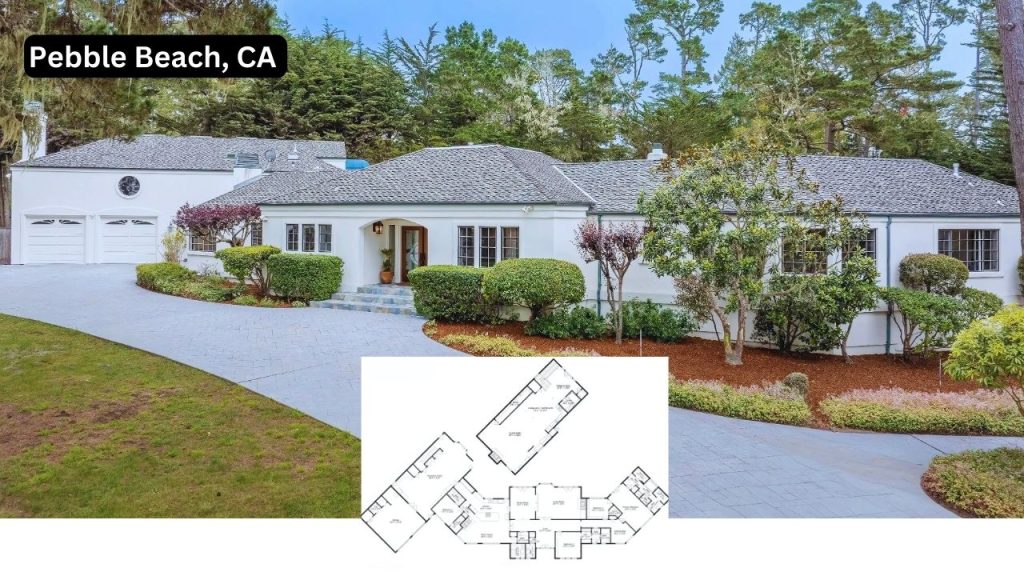Elegant colonial-modern home in the heart of Pebble Beach with a spacious, flowing layout. Surrounded by lush greenery, this Real Estate gem offers timeless charm and privacy on a generous lot.