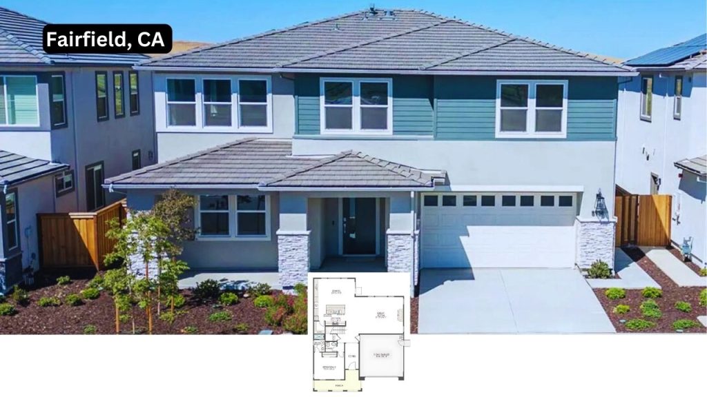 Two-story modern home in Fairfield with clean landscaping and front-facing garage.