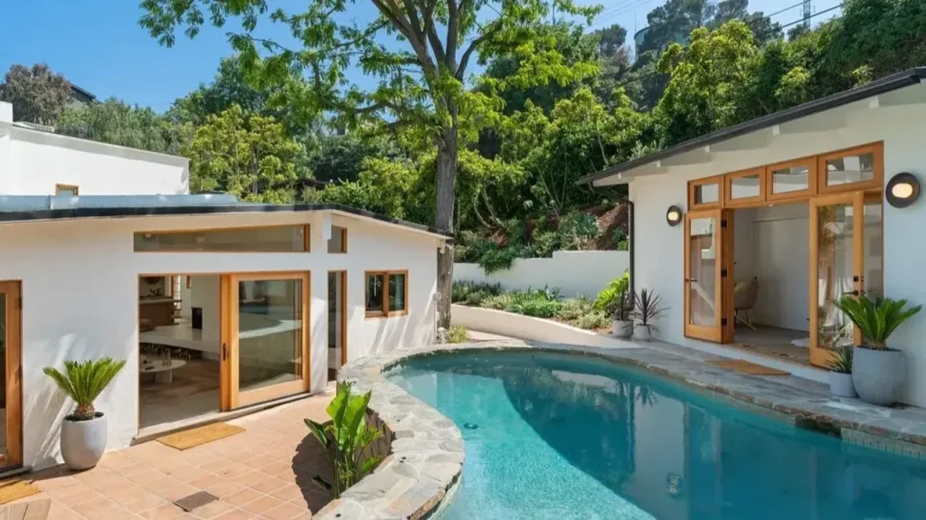 Tour This Hollywood Hills Mid-Century Gem With Pool, Hot Tub & Zen Vibes (Floor Plan Included)
