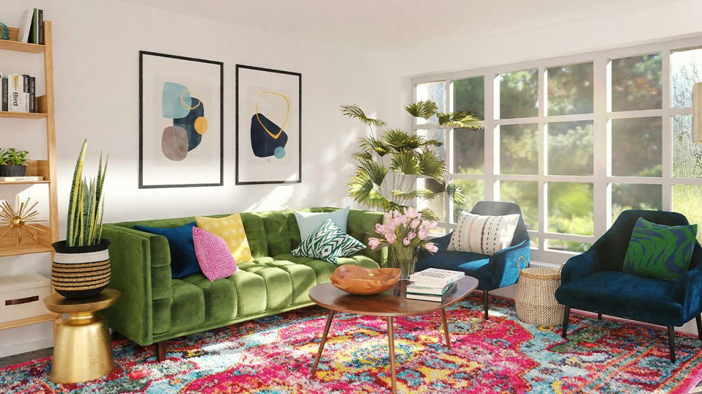 green sofa chair near brown wooden table