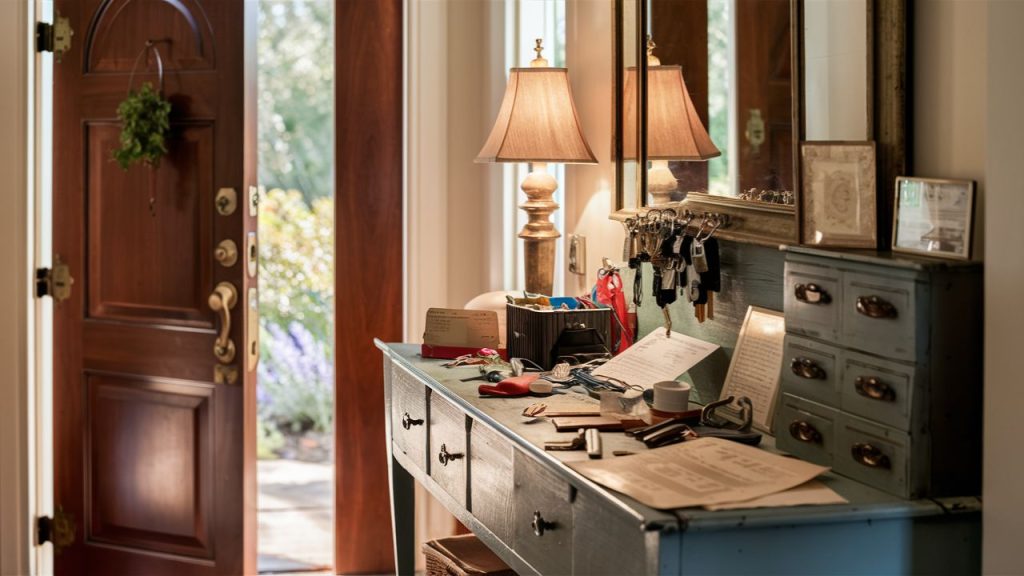 Foyer with Cluttered Surfaces