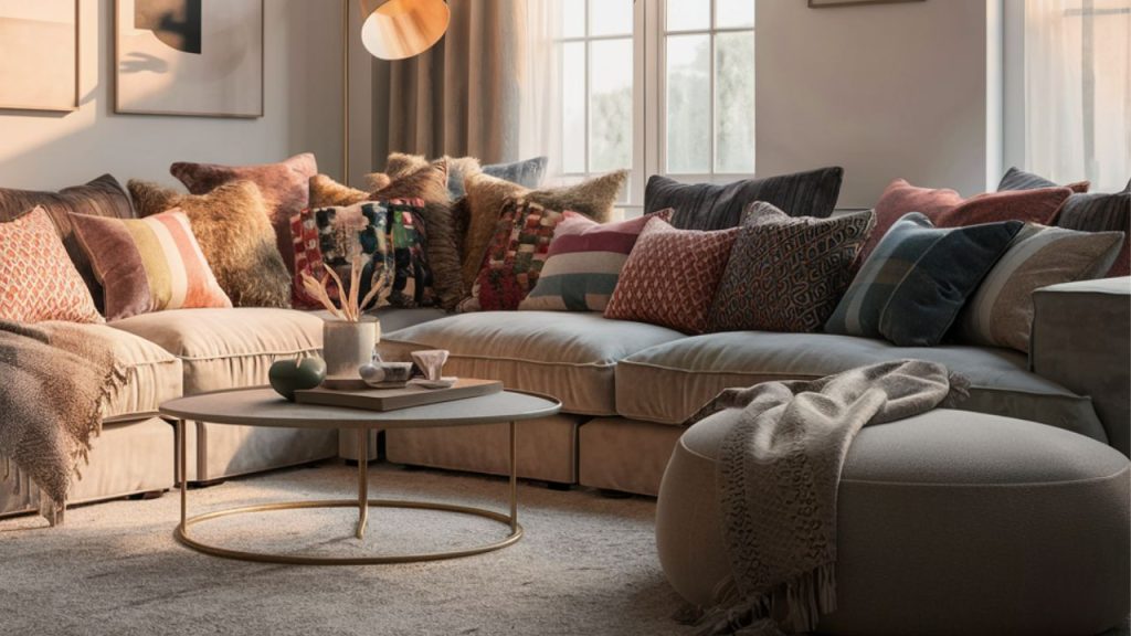 Living room with Too Many Throw Pillows
