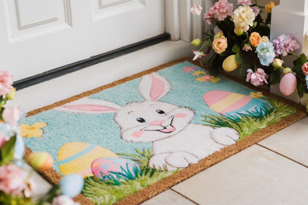 Entryway with Bunny Welcome Mat