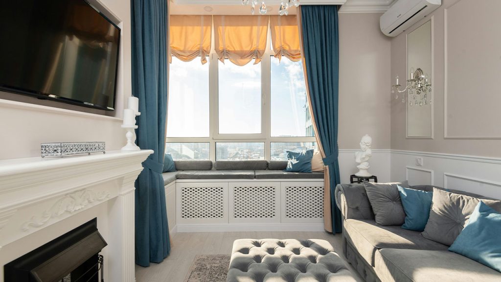 Modern living room with couch and TV