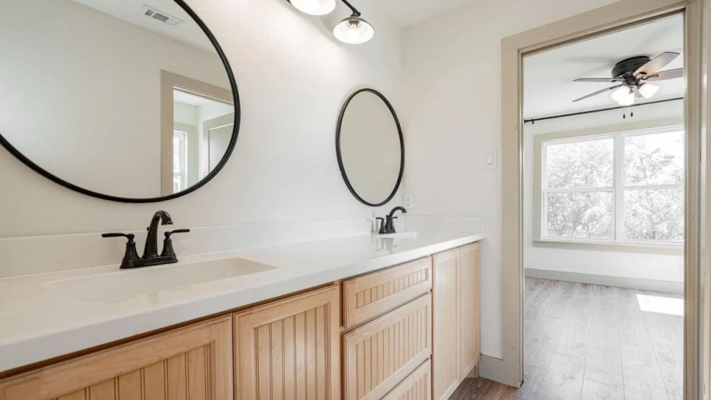 Spacious Bathroom with Farmhouse Flair