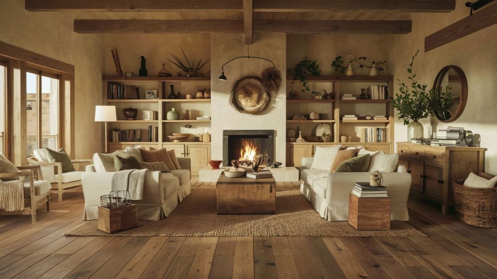 Rustic Open Shelving with Earthy Displays