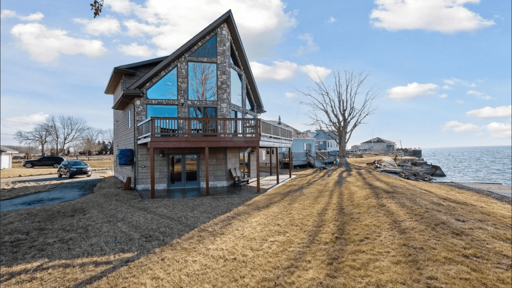 One-of-a-Kind A-Frame Lodge on Lake Erie Waterfront with Floor-to-Ceiling Views in Newport (Floor Plan Inside)