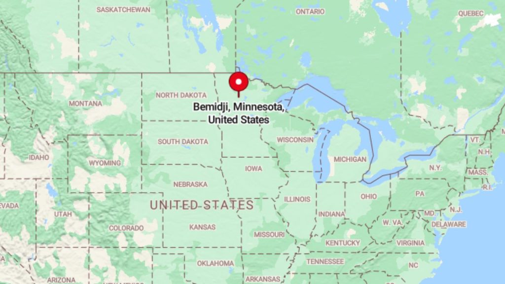 Map of Bemidji, Minnesota, located in the northern part of the United States.