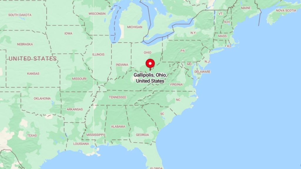 Map showing the location of Gallipolis, Ohio.