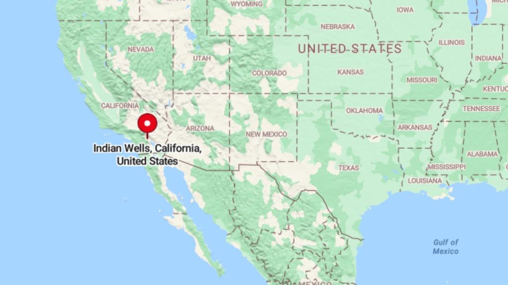 Map showing Indian Wells, California, in the southwestern United States.