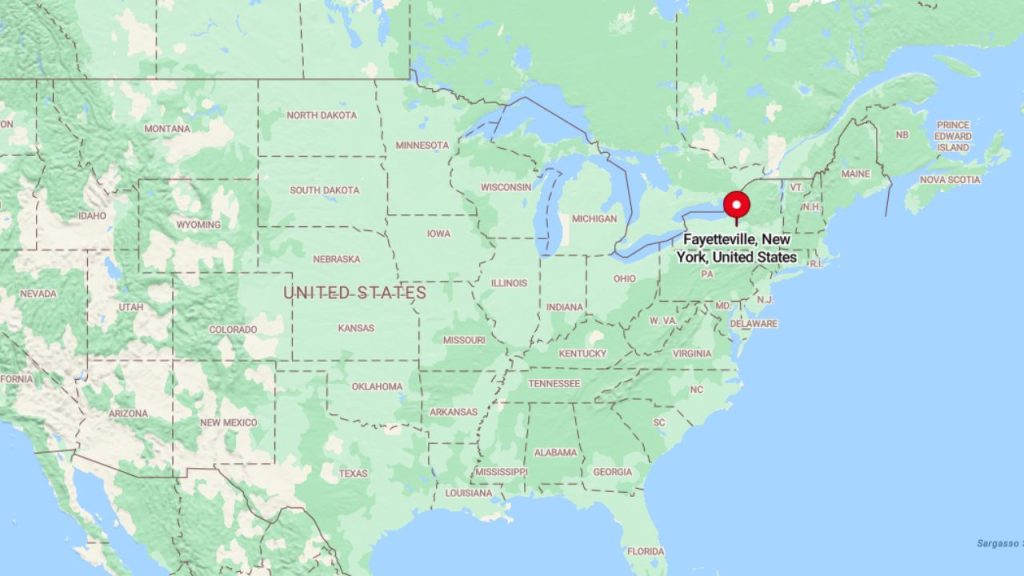 Map showing location of Fayetteville, New York.