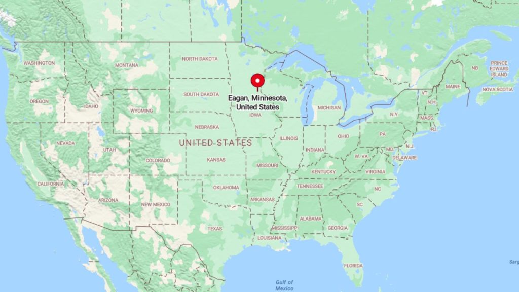 Map showing Eagan, Minnesota in the United States.