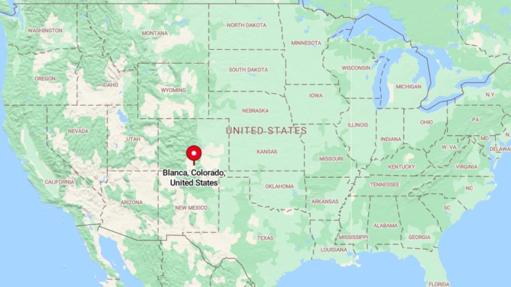 Map showing Blanca, Colorado in the western United States.