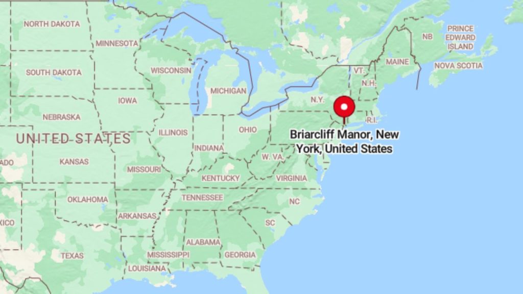 Map showing the location of Briarcliff Manor, New York in the northeastern United States.