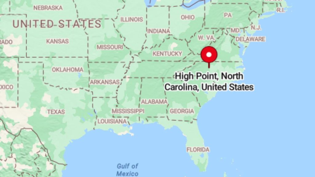 Map showing High Point in central North Carolina.