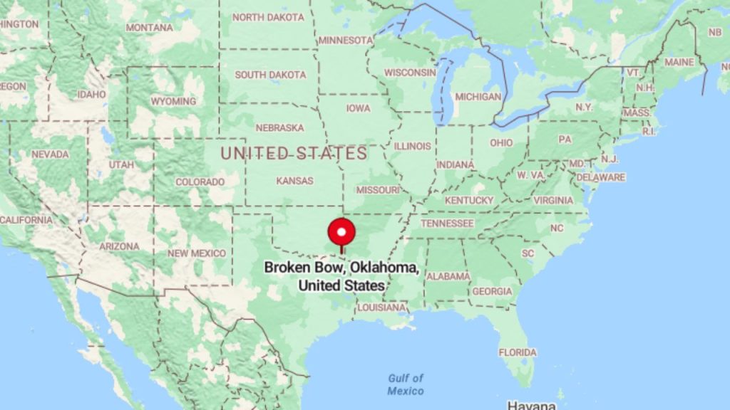 Map pin on Broken Bow, Oklahoma