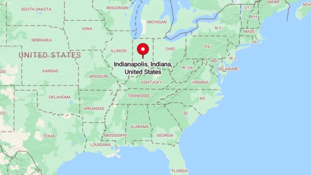 Map highlighting Indianapolis, Indiana in the United States.