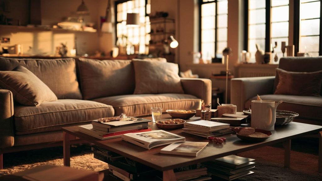 Living room with an Overloaded Coffee Table