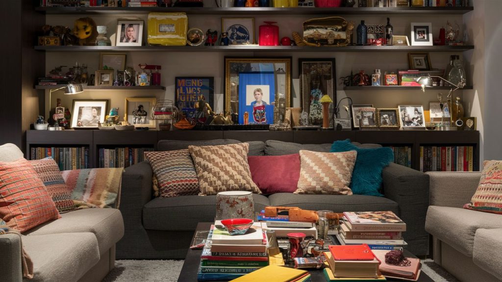 Living room with Uncurated Shelf Decor