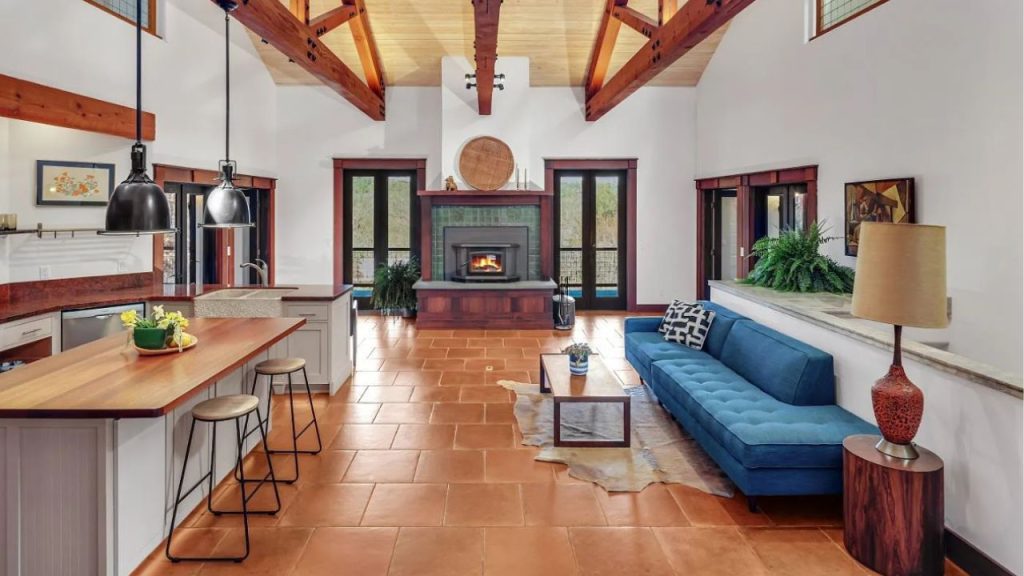 Vaulted Living with Fireplace Charm