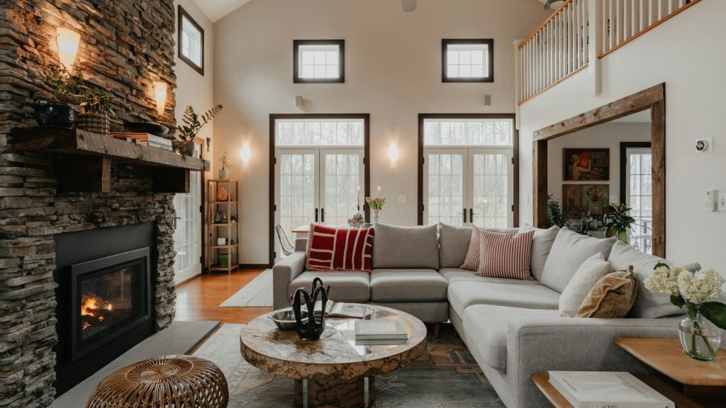 Earthy Tile or Brick Fireplace Surround