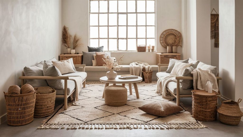 Living room with Baskets and Hidden Storage