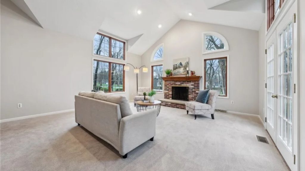 Vaulted Living Room with Fireplace Charm