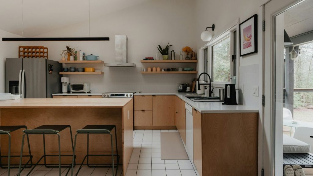 Incorporate Open Shelving with Wood Finishes