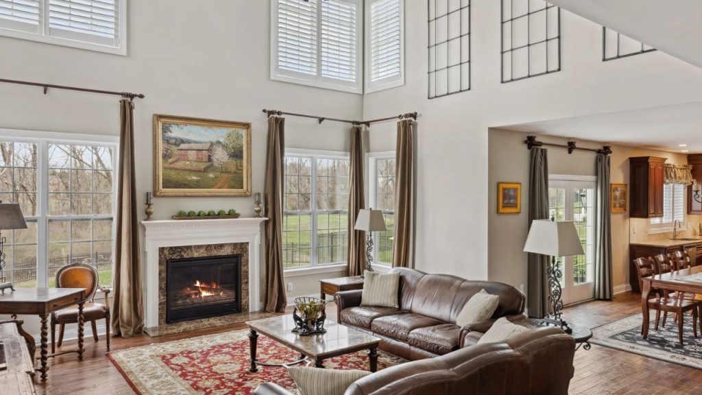 Airy Family Room with Fireplace