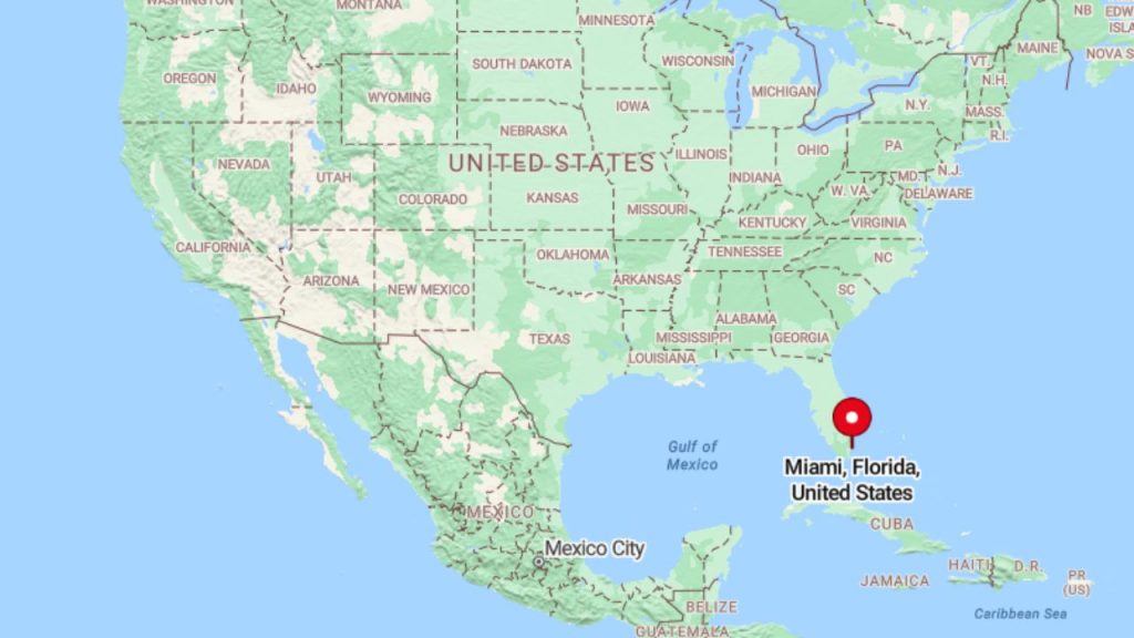Map showing Miami's location in southeastern Florida.